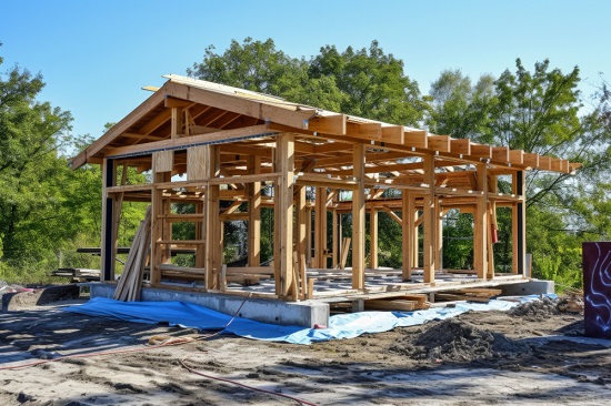 Wooden shed under construction